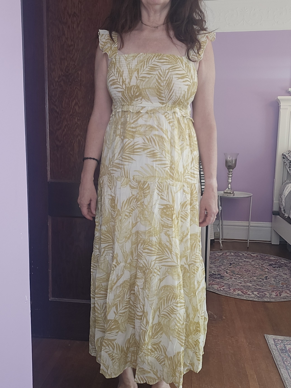 Nanette Lepore Cream And Gold Leaf-Print Sundress